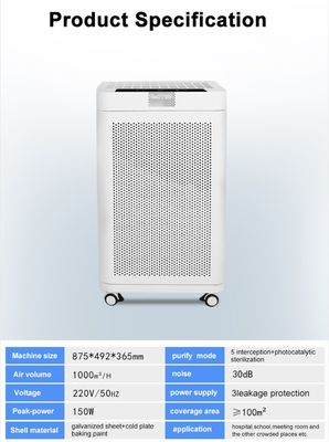 Plazma Sterilizatörlü Ofis Kullanımı 150W UV Hava Temizleyici